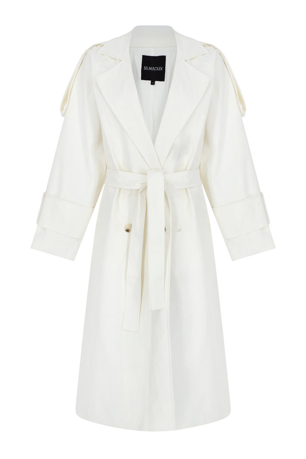 Lama White Canvas Trench Coat