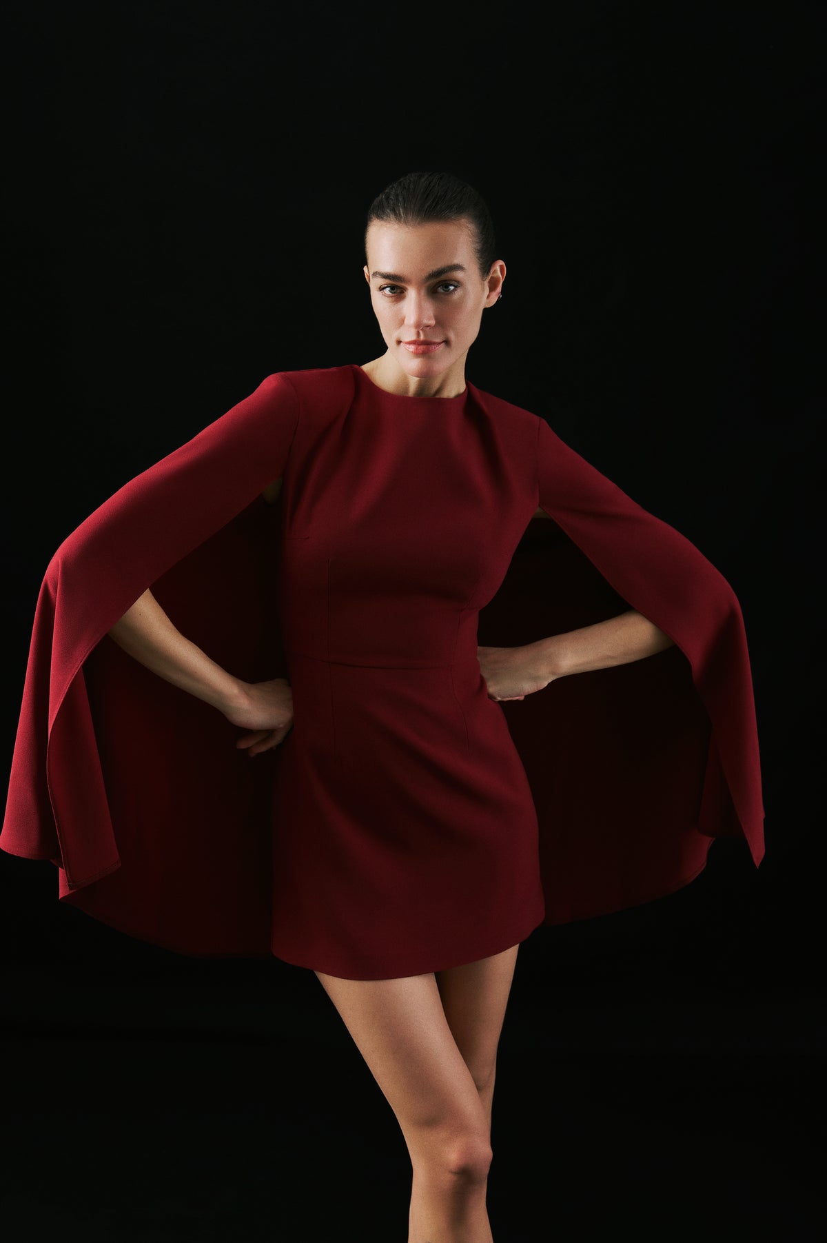 Look 14, Monarch Burgundy Dress, Fall / Winter 26–27
