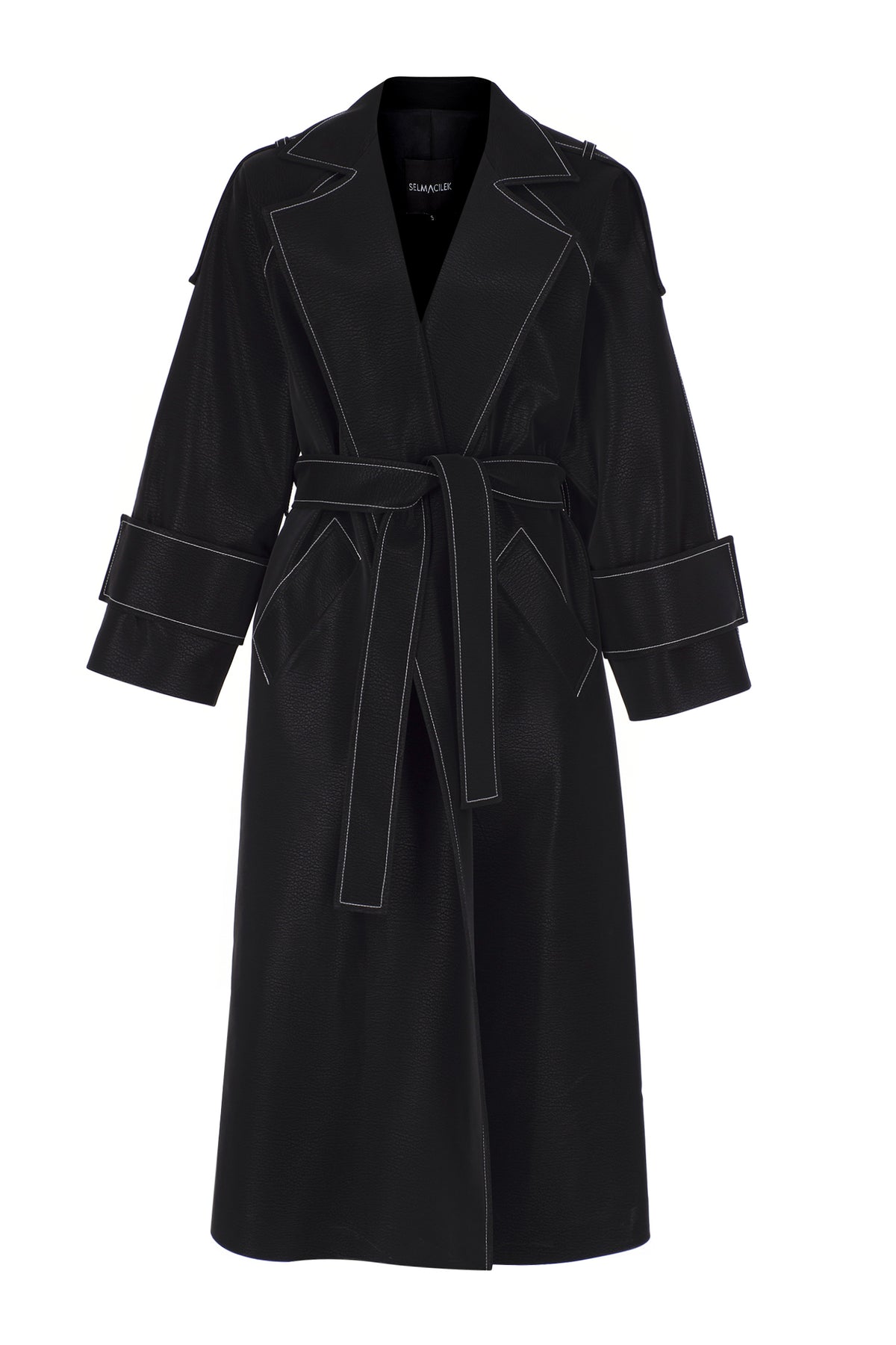 Lama Stitched Trench Coat – Black