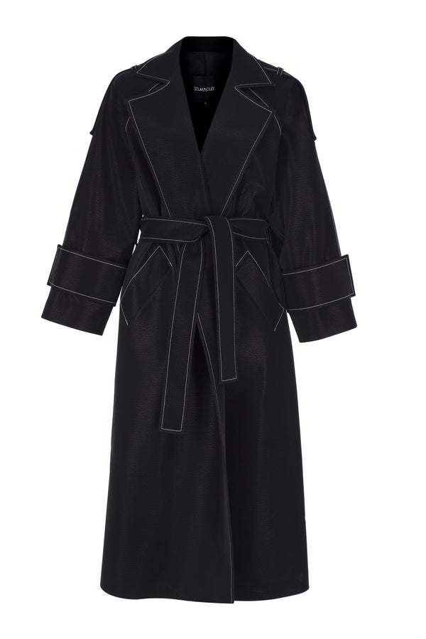 Lama Black Stitched Trench Coat