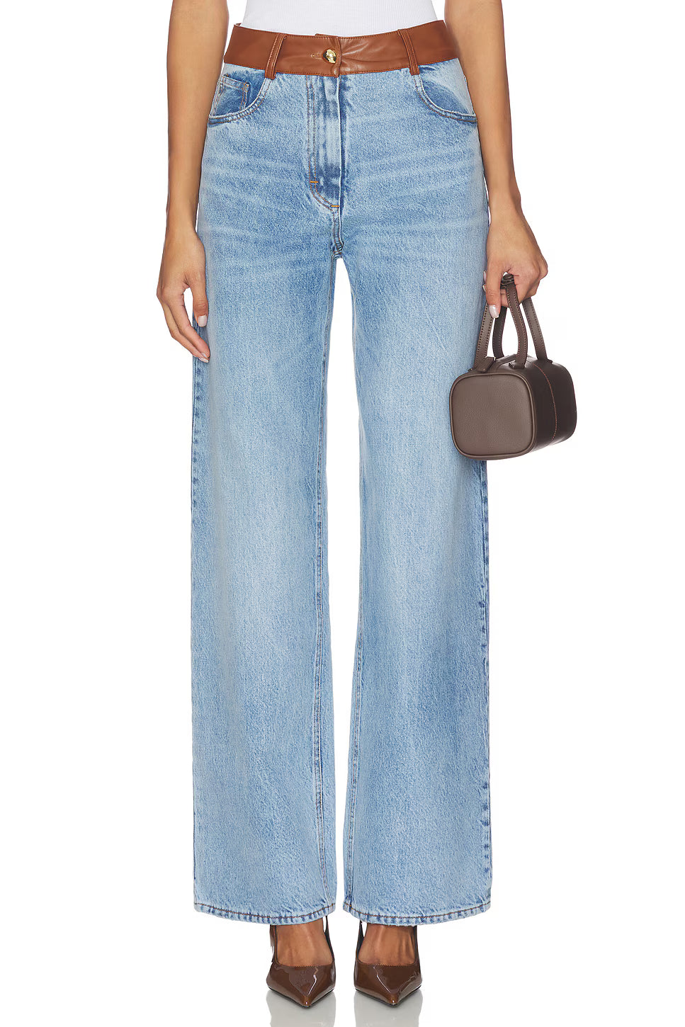 Rebel Jeans – White / Rebel Jeans Brown Belt – Blue