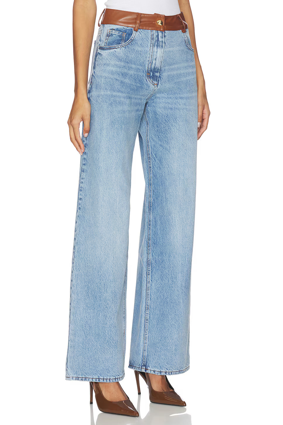 Rebel Jeans – White / Rebel Jeans Brown Belt – Blue