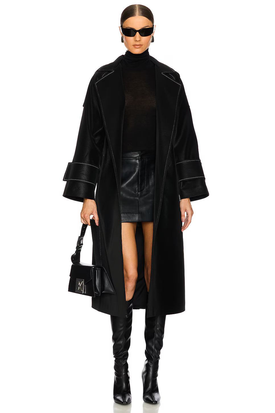 Lama Stitched Trench Coat – Black