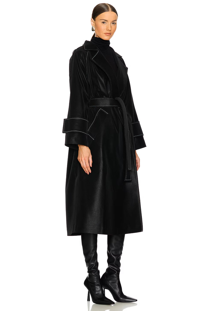 Lama Black Stitched Trench Coat