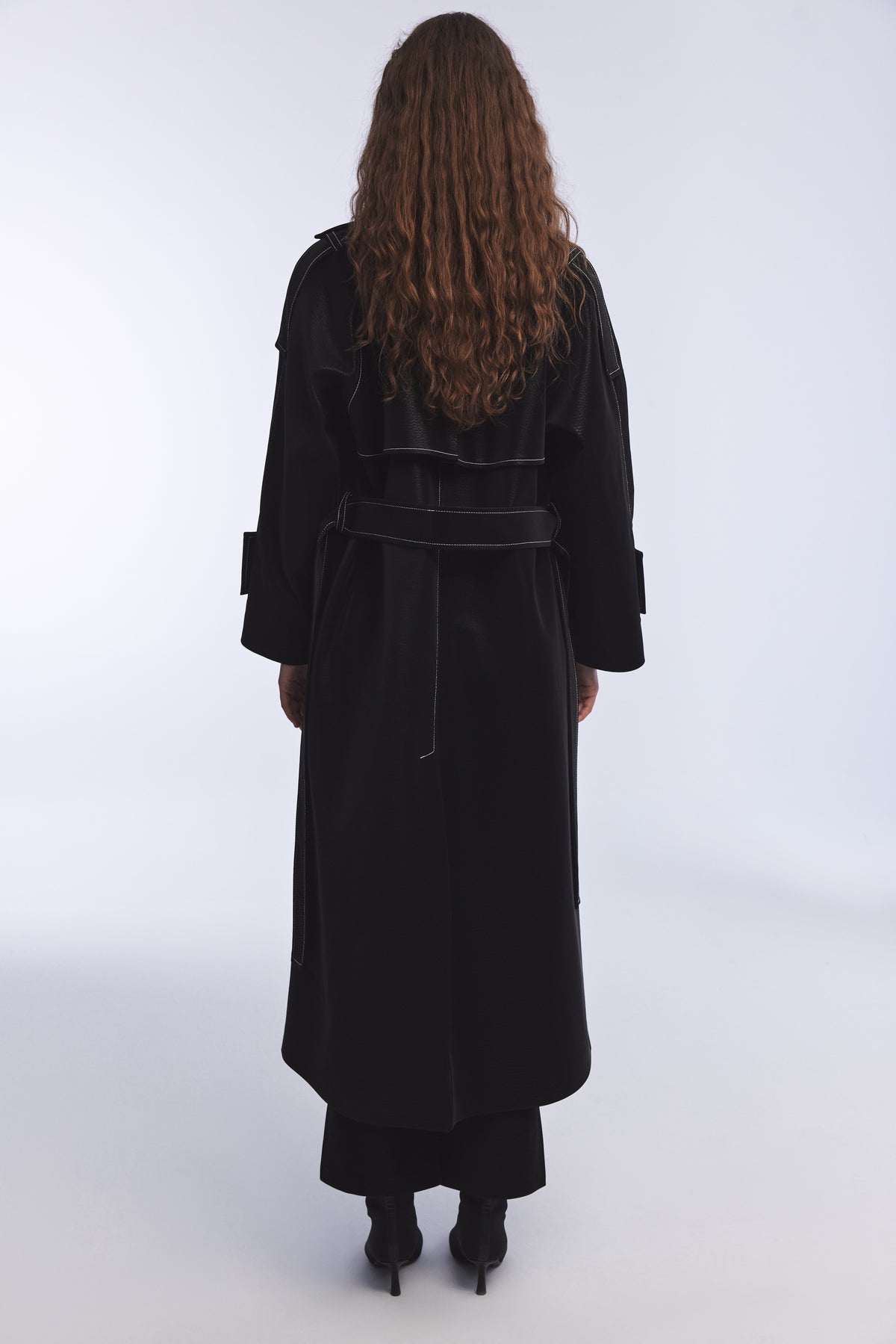 Lama Stitched Trench Coat – Black
